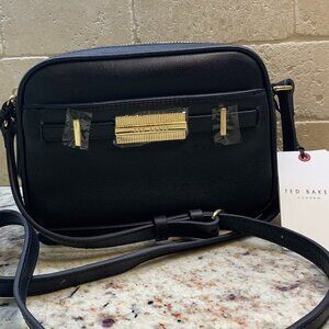 TED BAKER LONDON black leather cross body bag gold